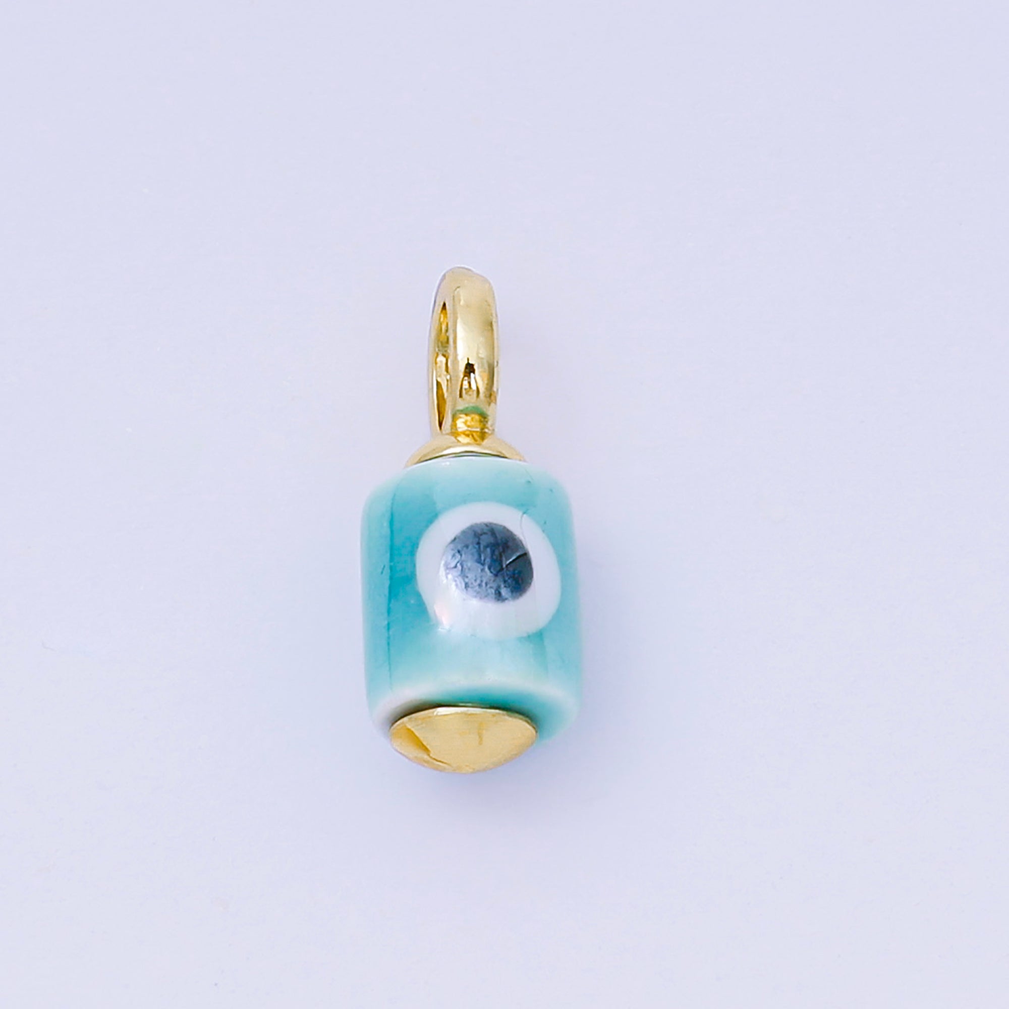 24K Gold Filled 15mm Blue, Yellow, Green, Orange, Pink, Red, Teal, White Evil Eye Tube Ceramic Porcelain Drop Charm | C943 - C947