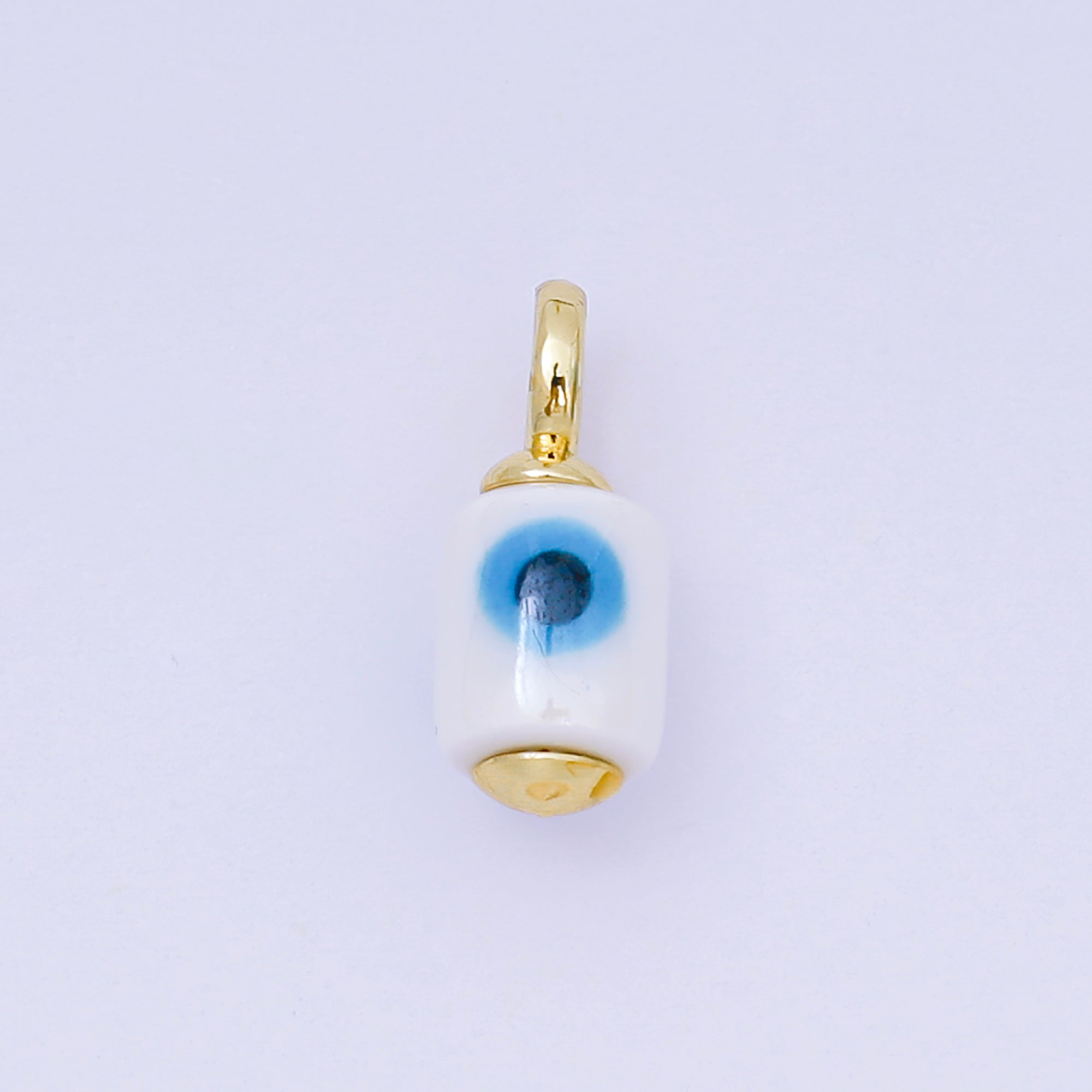 24K Gold Filled 15mm Blue, Yellow, Green, Orange, Pink, Red, Teal, White Evil Eye Tube Ceramic Porcelain Drop Charm | C943 - C947