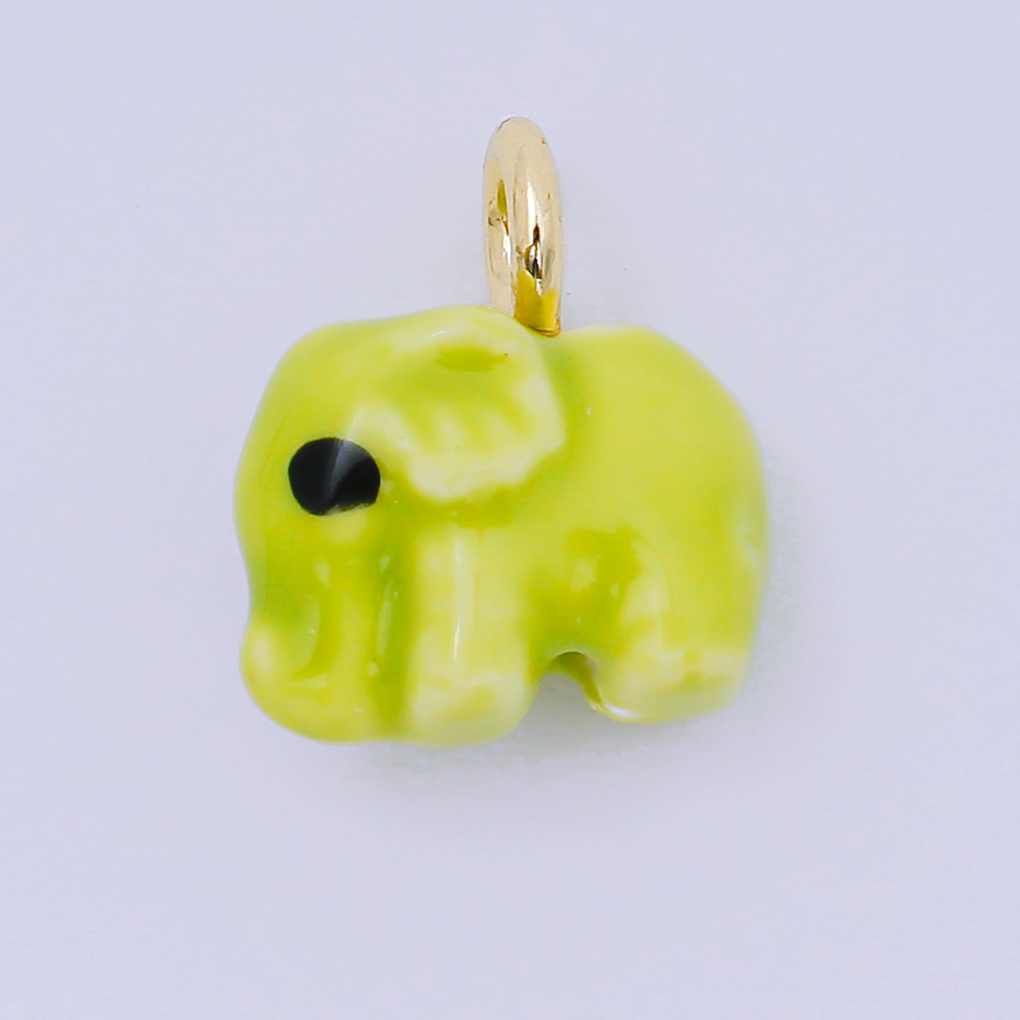 24K Gold Filled 16mm Blue, Orange, Green, Teal, White, Yellow, Brown, Pink, Blue, Green Ceramic Porcelain Elephant Animal Drop Charm | C948 - C952