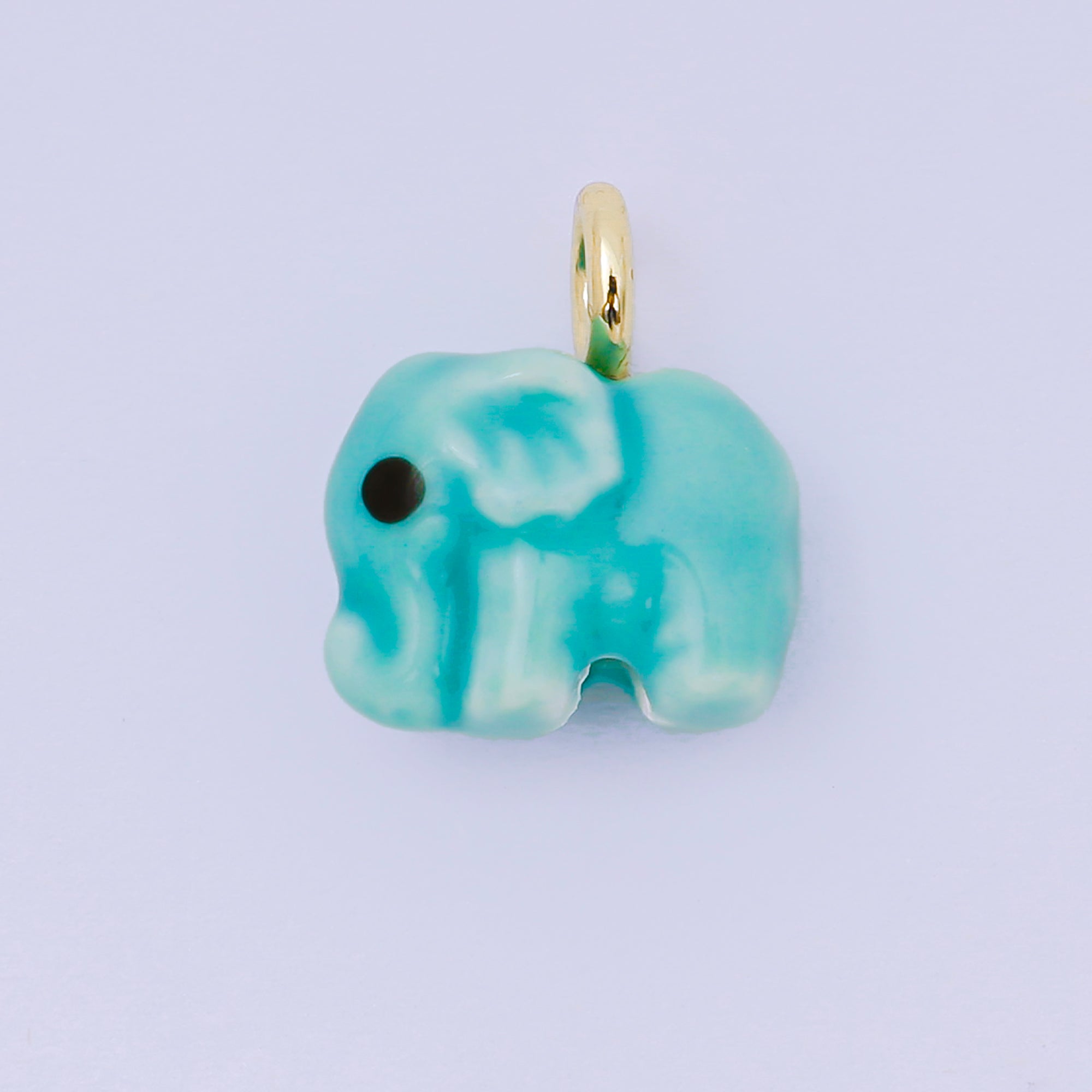 24K Gold Filled 16mm Blue, Orange, Green, Teal, White, Yellow, Brown, Pink, Blue, Green Ceramic Porcelain Elephant Animal Drop Charm | C948 - C952