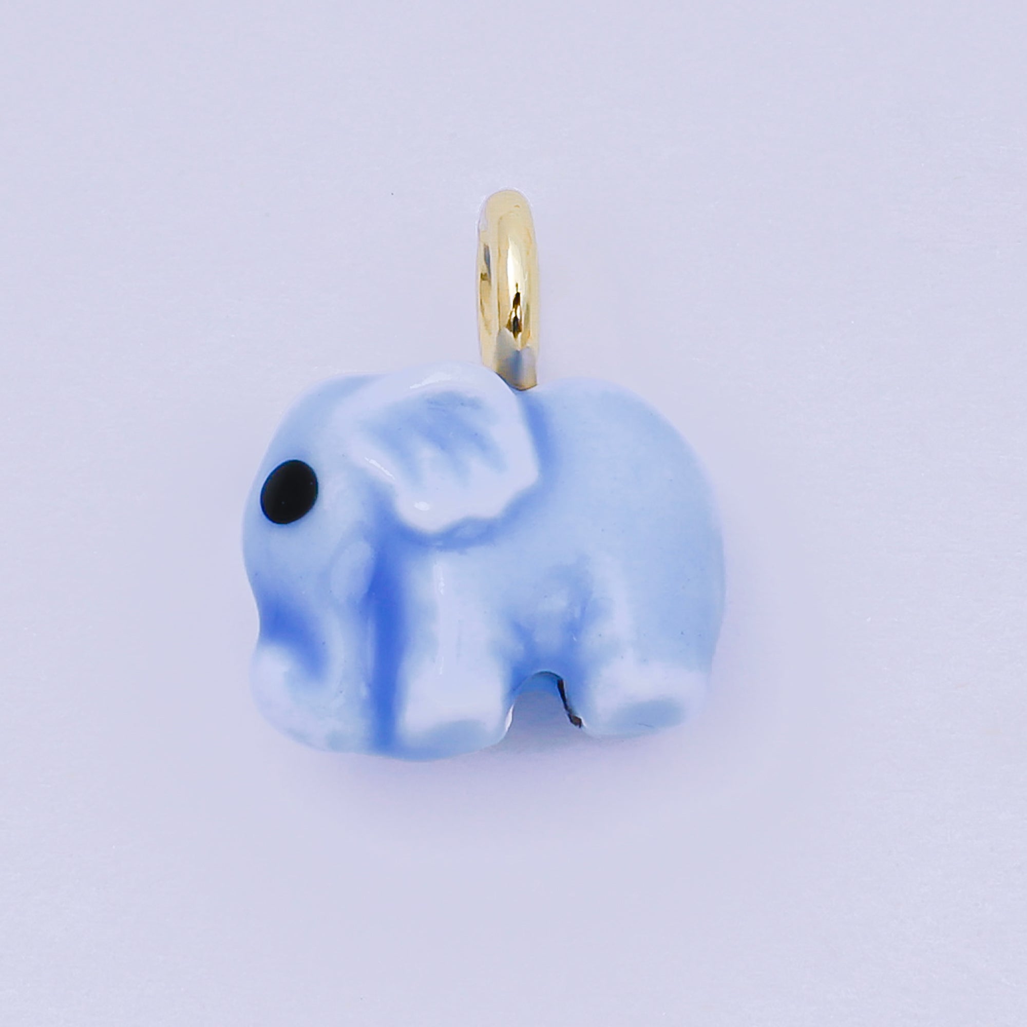 24K Gold Filled 16mm Blue, Orange, Green, Teal, White, Yellow, Brown, Pink, Blue, Green Ceramic Porcelain Elephant Animal Drop Charm | C948 - C952