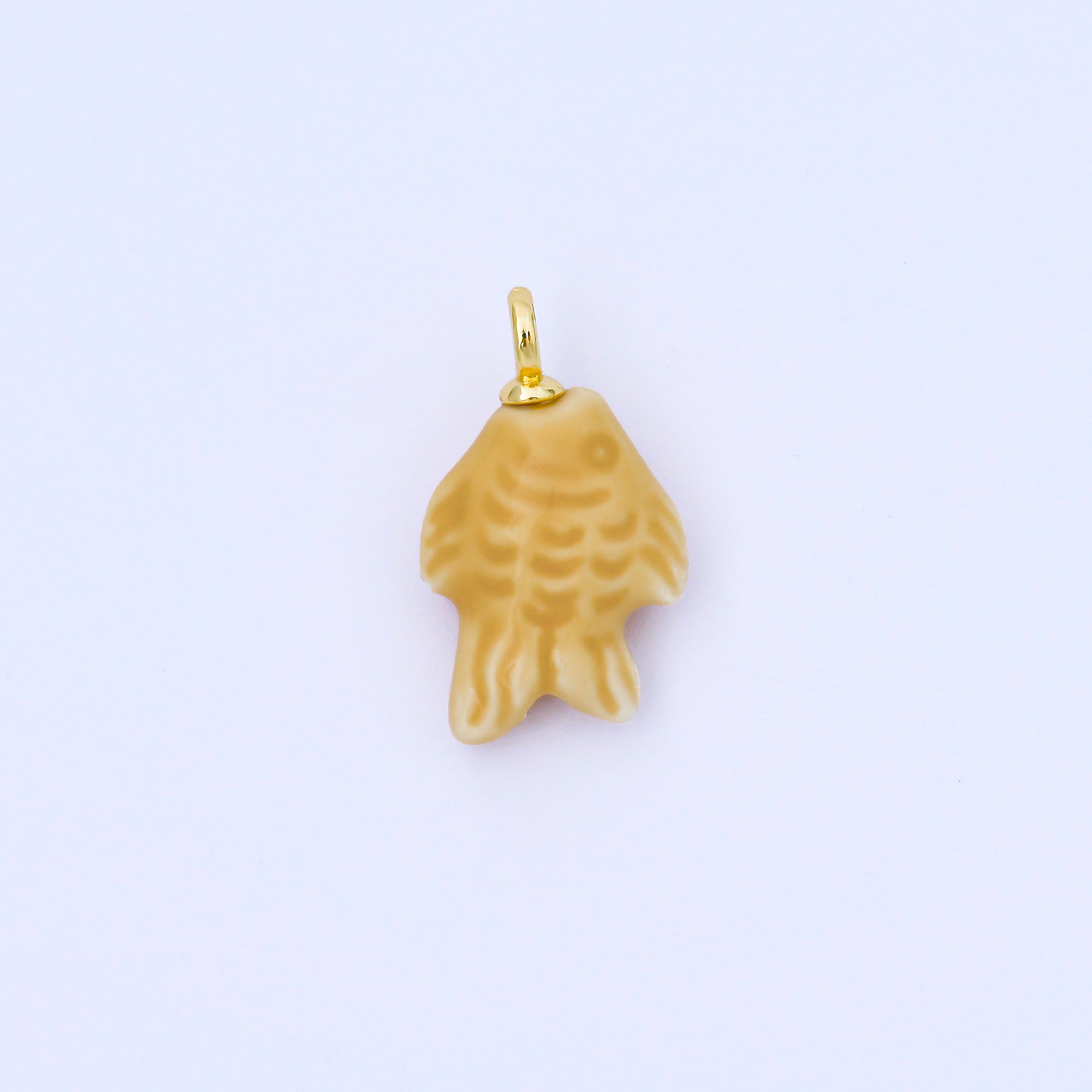 24K Gold Filled 25mm Orange, Red, Yellow, Blue, Green, Teal Fish Ceramic Porcelain Drop Charm | C960 - C963