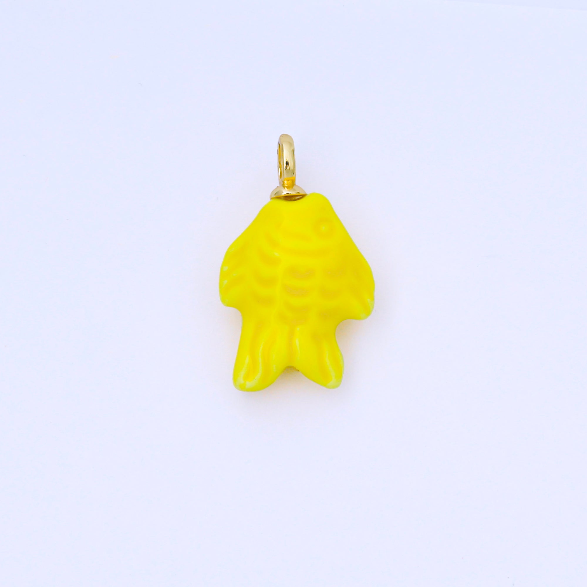 24K Gold Filled 25mm Orange, Red, Yellow, Blue, Green, Teal Fish Ceramic Porcelain Drop Charm | C960 - C963