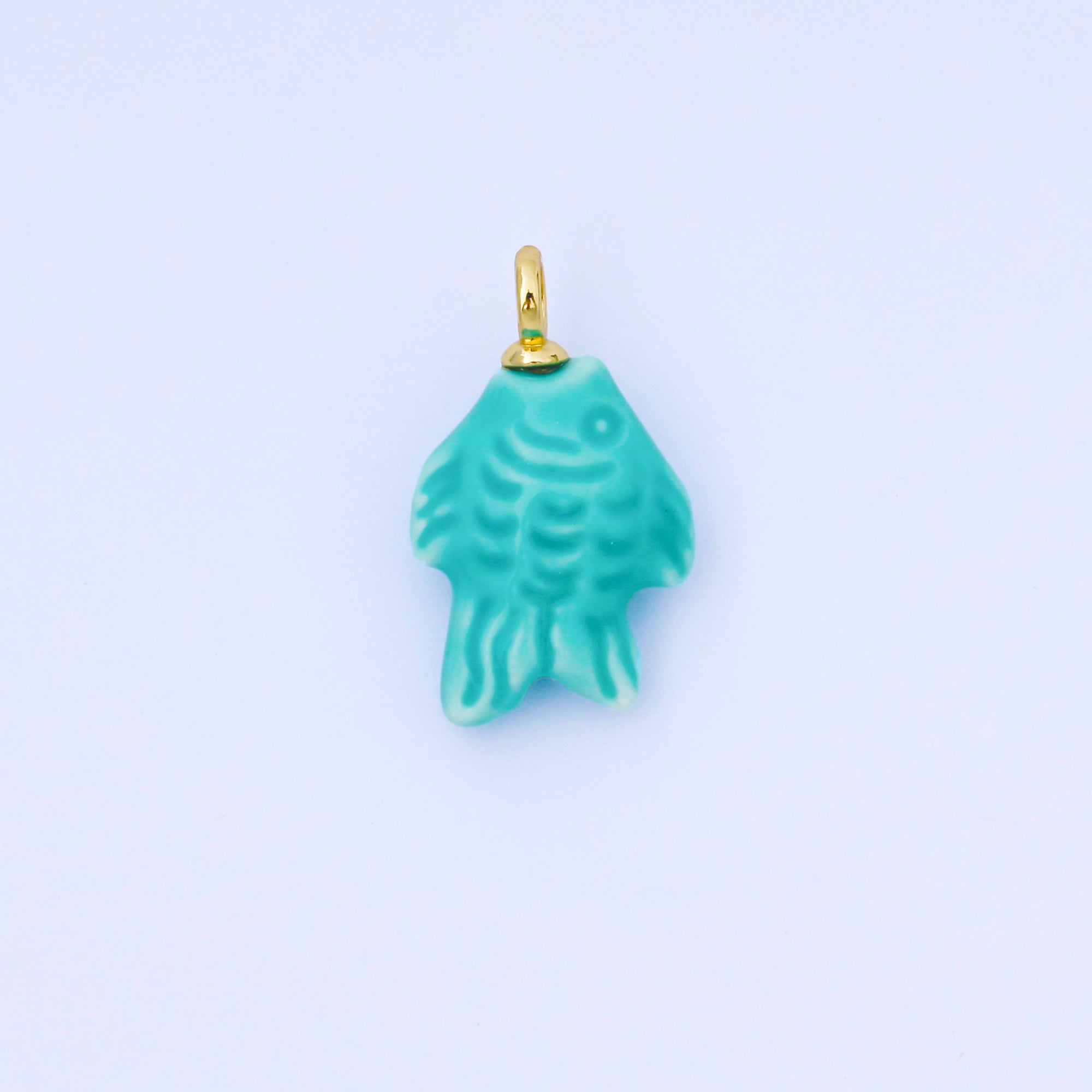 24K Gold Filled 25mm Orange, Red, Yellow, Blue, Green, Teal Fish Ceramic Porcelain Drop Charm | C960 - C963