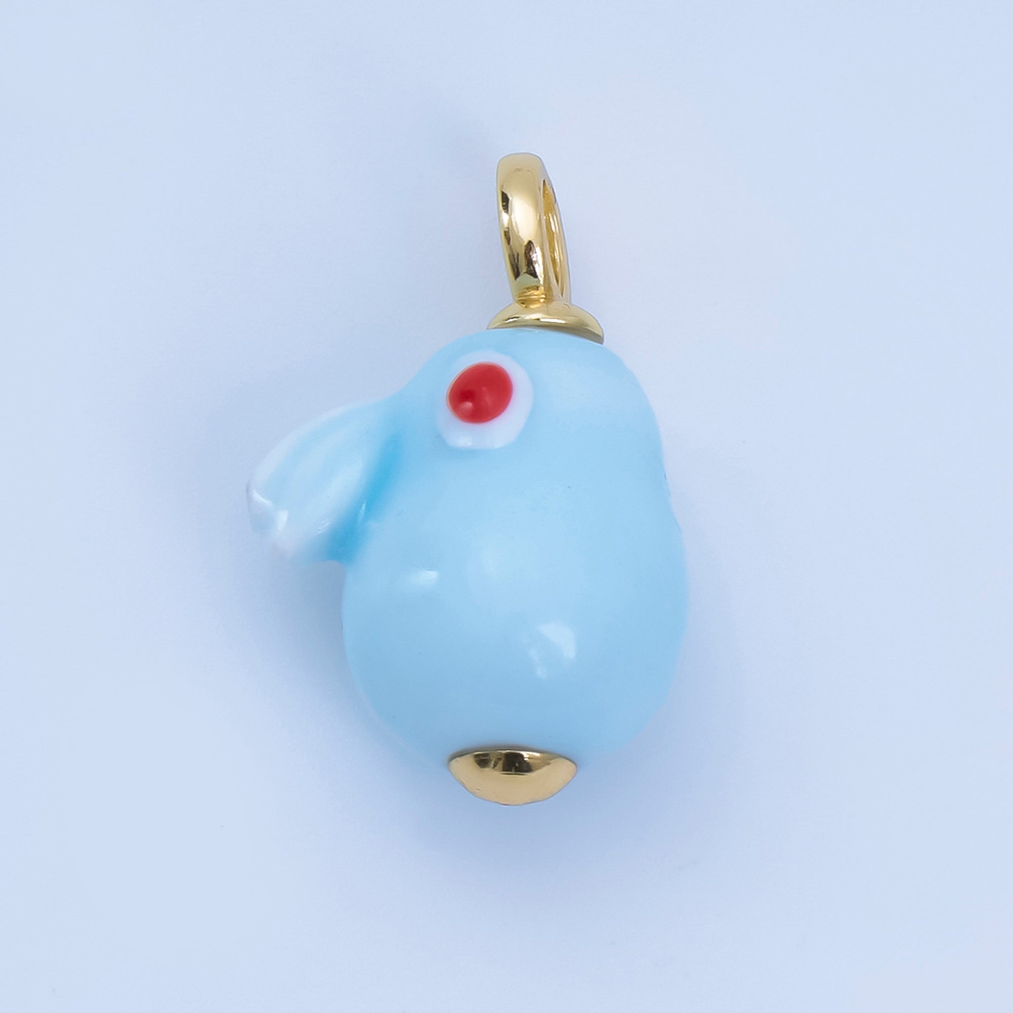24K Gold Filled 20mm Blue Rabbit Ceramic Porcelain Drop Pendant | C964
