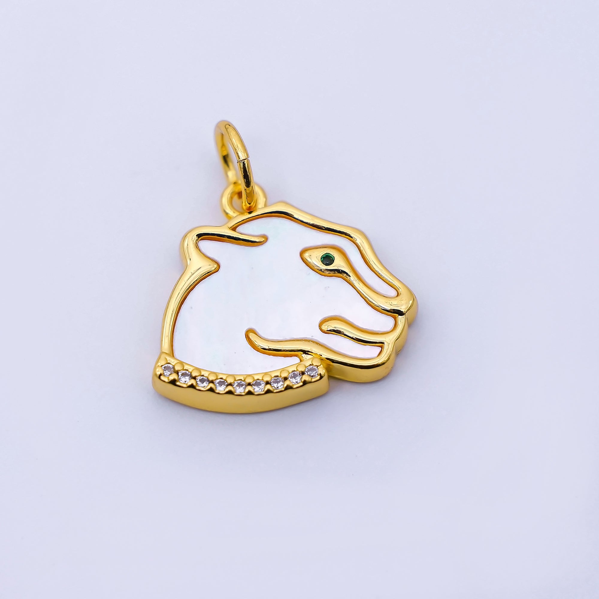 24K Gold Filled 16mm Shell Pearl CZ Micro Paved Panther Leopard Charm | C971