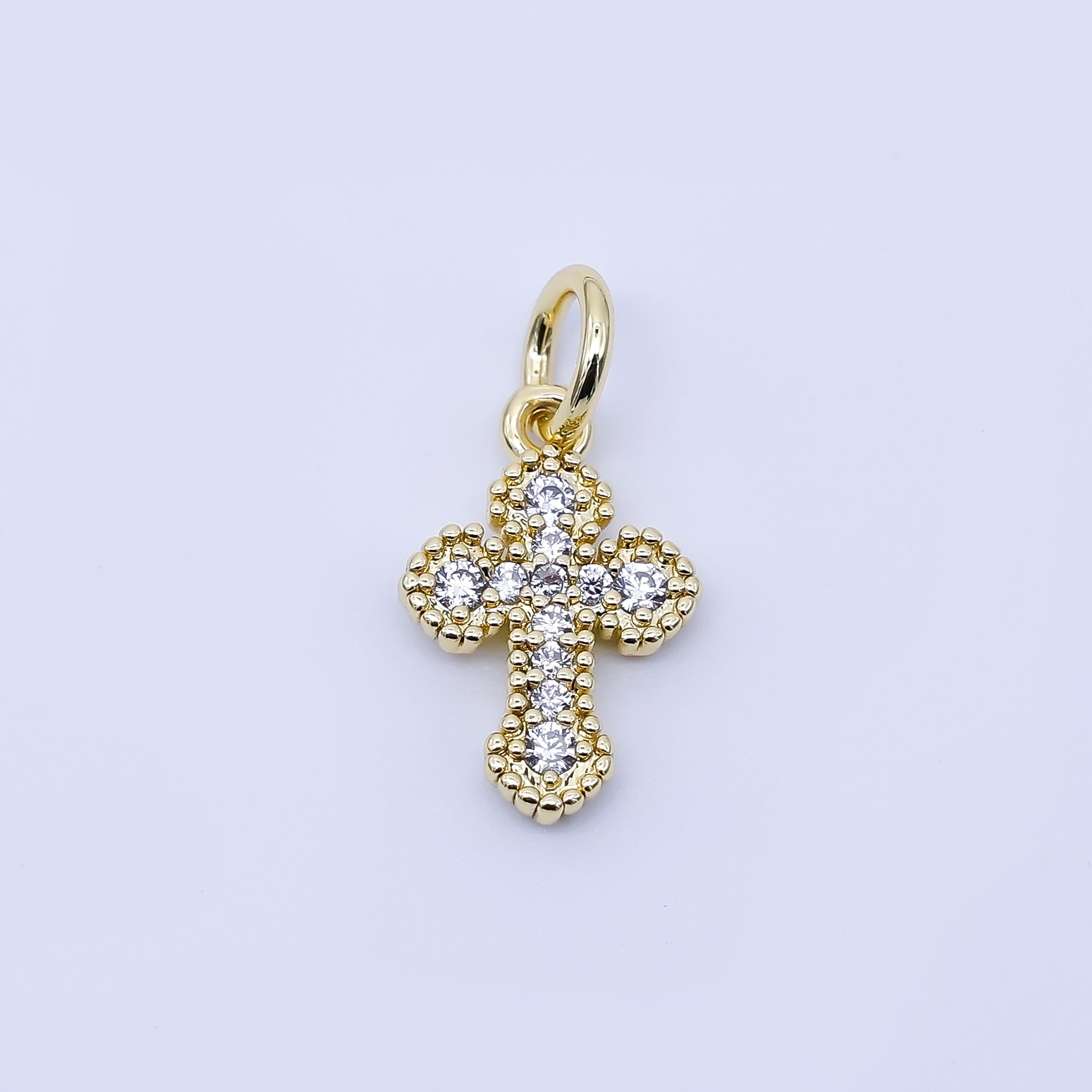 24K Gold Filled Clear CZ Religious Cross Charm in Gold & Silver | C974