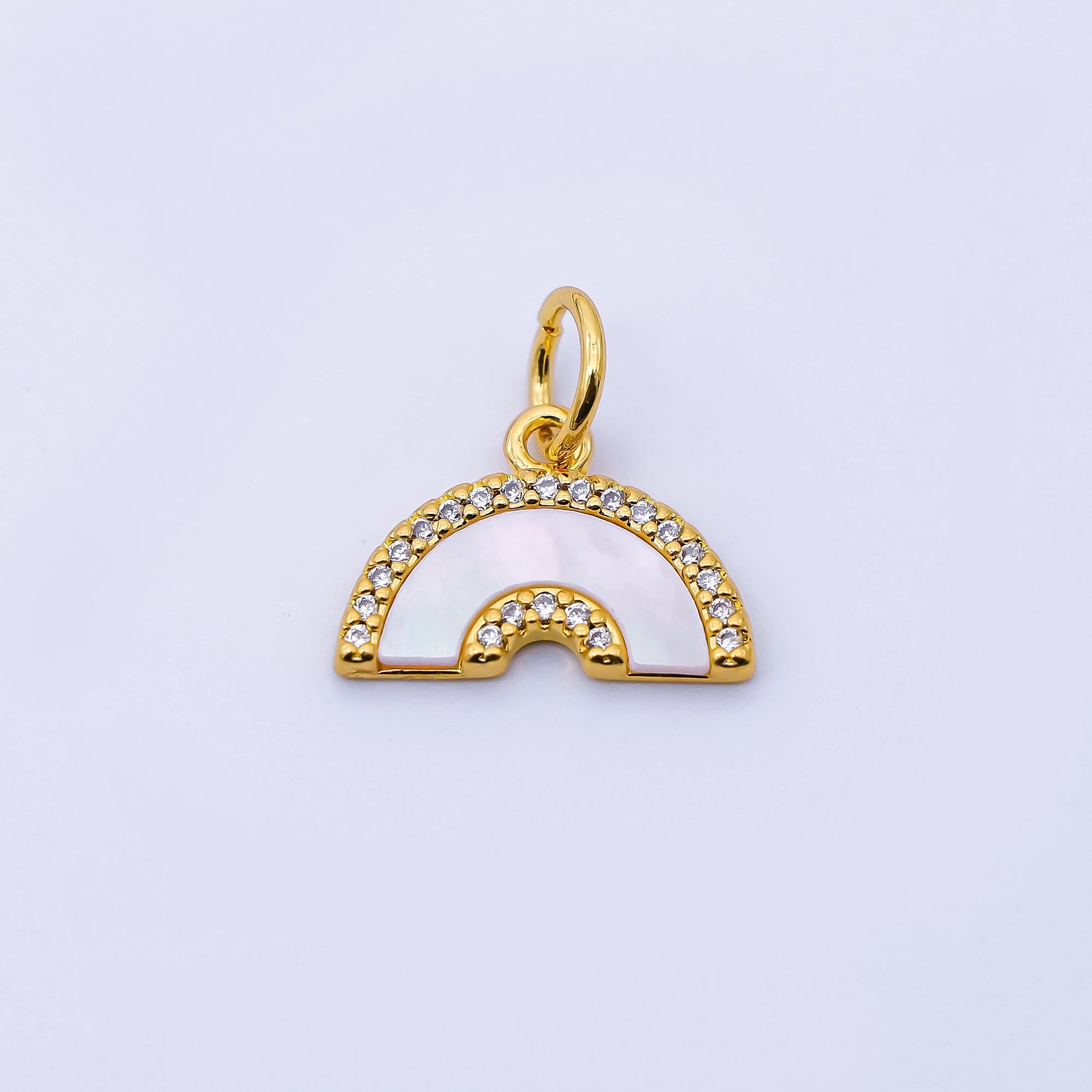 24K Gold Filled 15mm Shell Pearl Micro Paved CZ Rainbow Charm | C975