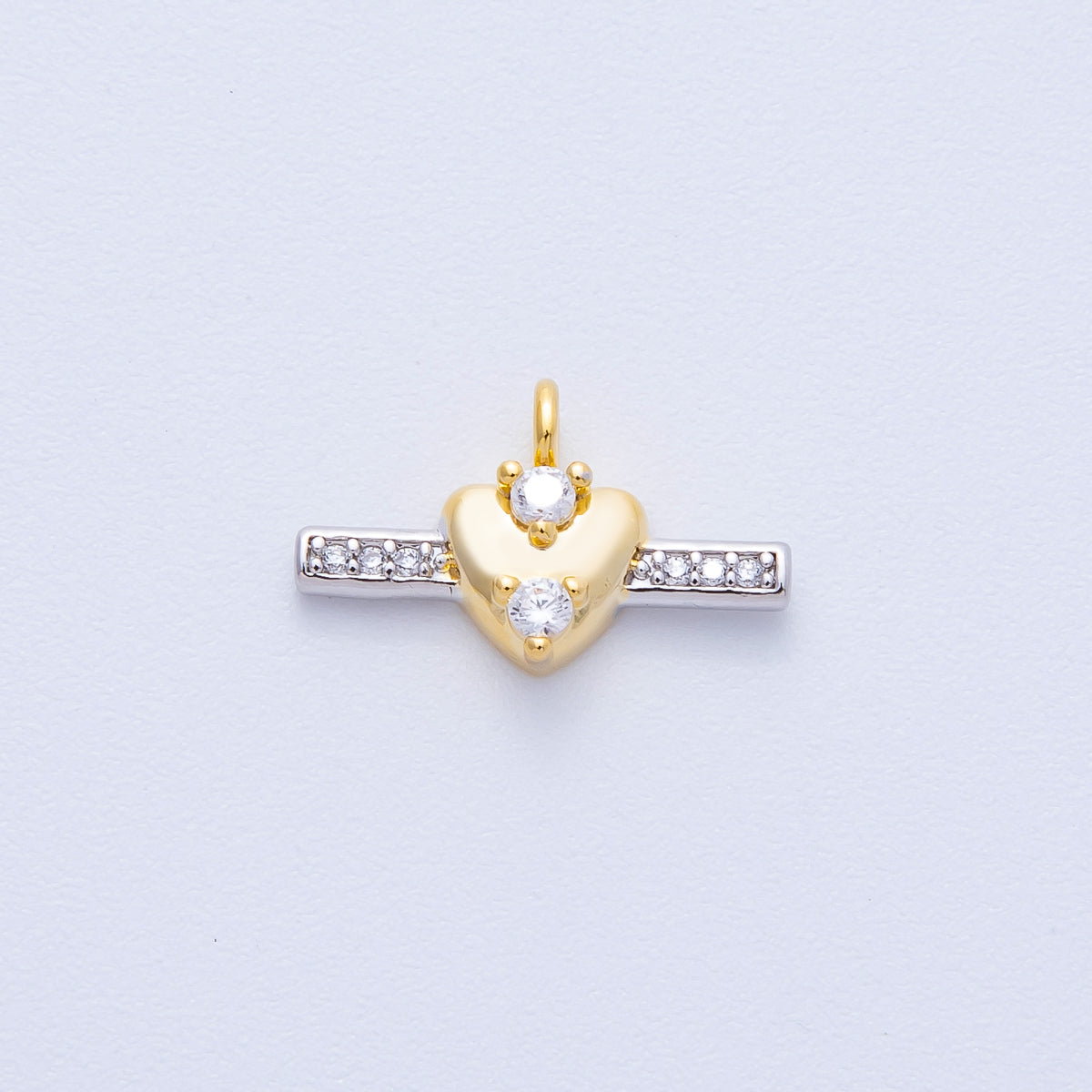 14K Gold Filled 15.5mm Micro Paved CZ Heart Bar Mini Mixed Metal Charm | Charms-00044