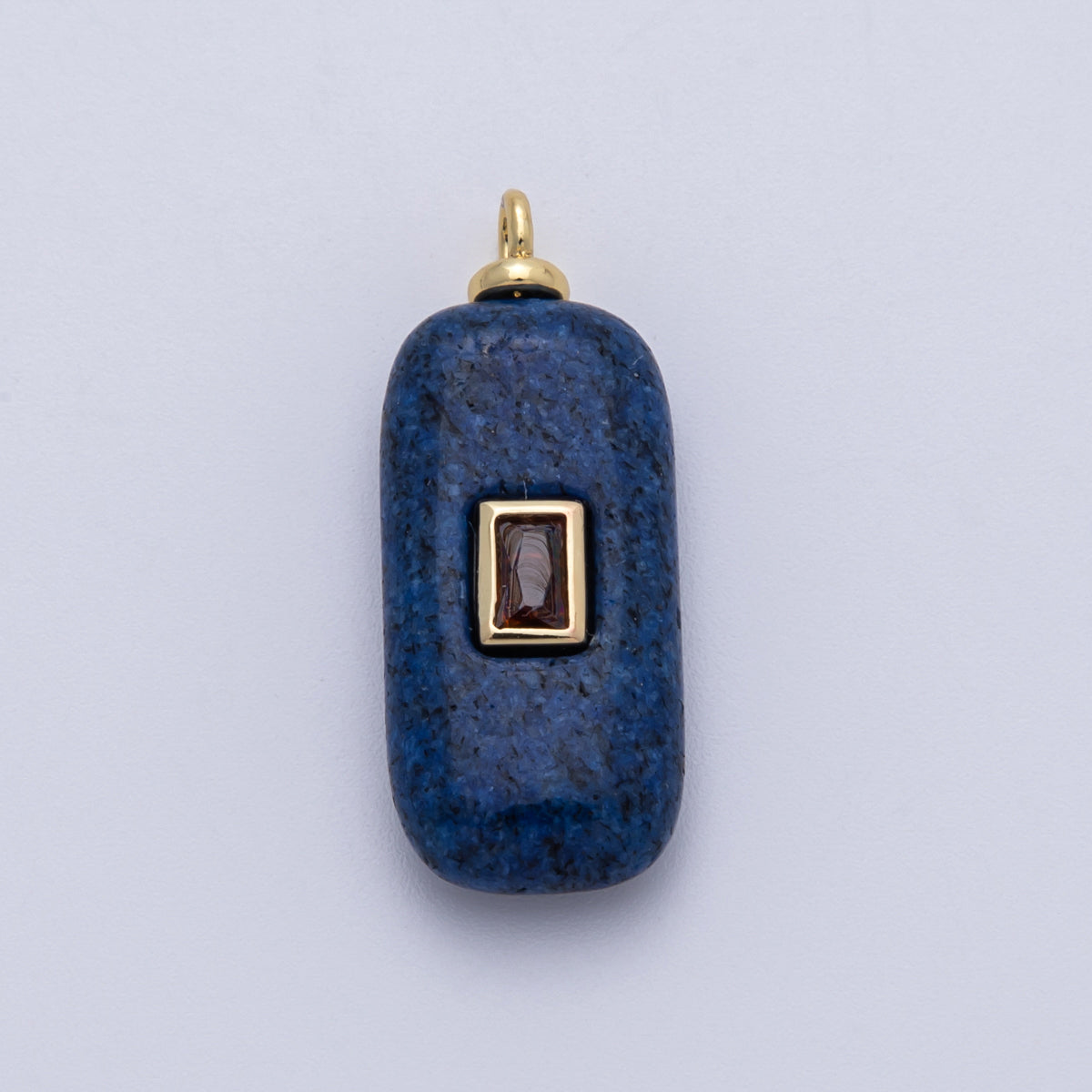 18K Gold Filled 30mm Embedded Red Baguette CZ Blue Lapis Lazuli Charm | Charms-00047