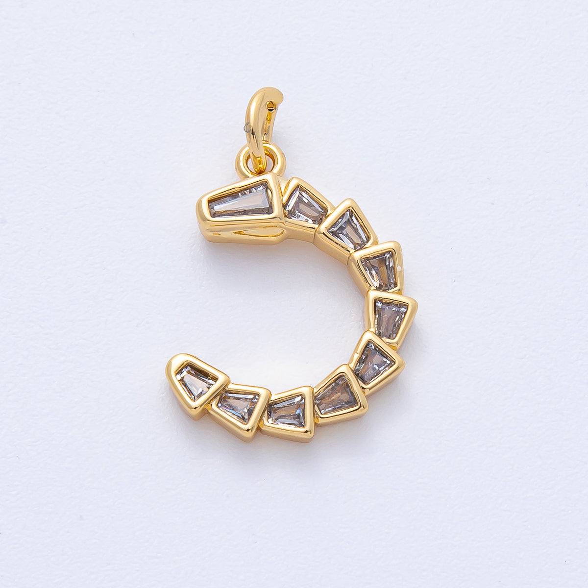 18K Gold Filled 19mm Snake Geometric CZ C-Shaped Charm | Charms-00051