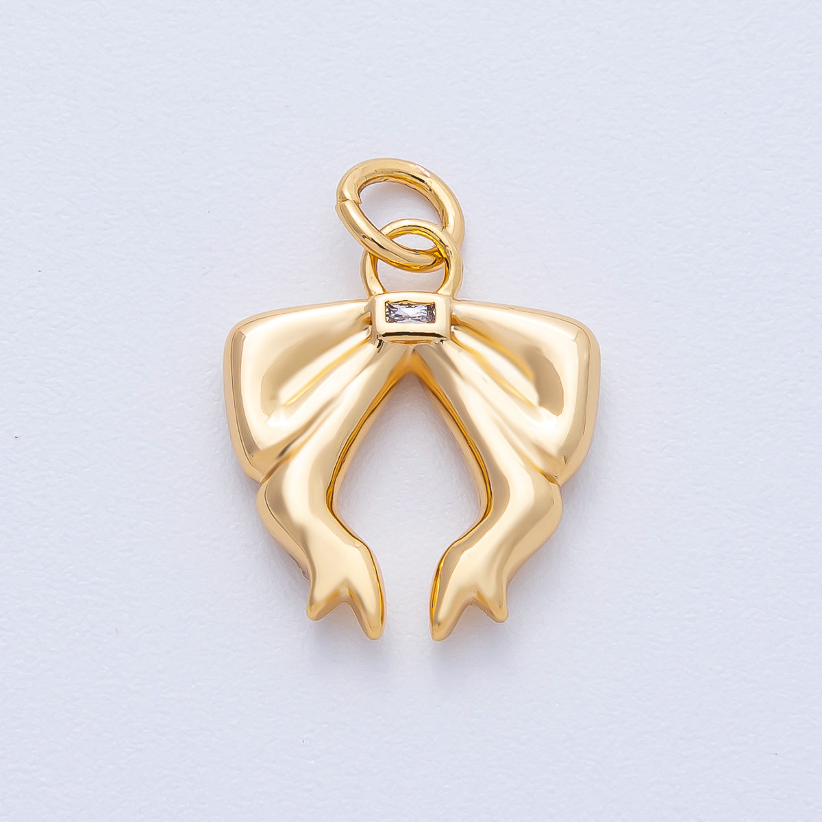 18K Gold Filled 16mm Baguette CZ Ribbon Bow Charm | Charms-00053