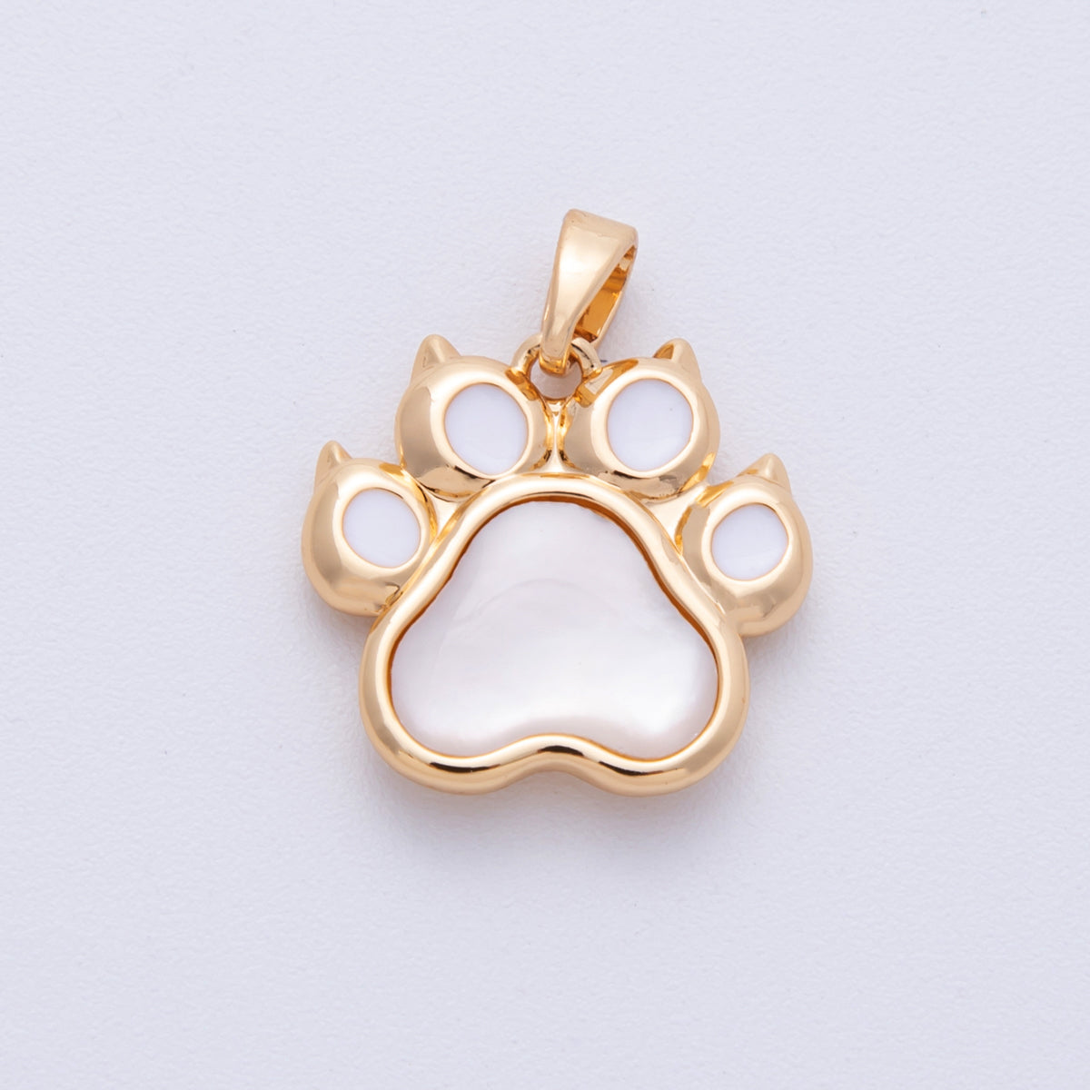 18K Gold Filled 17mm Shell Pearl Pet Paw Print Pendant | Charms-00096