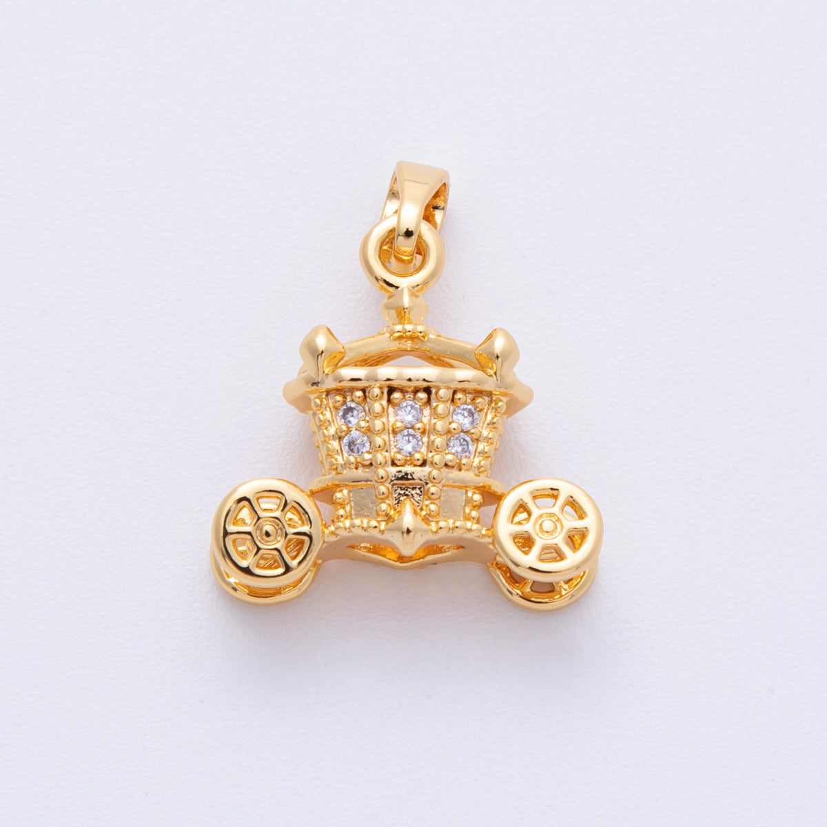 18K Gold Filled 17mm Micro Paved CZ Fairytale Carriage 3D Multidimensional Pendant | Charms-00110