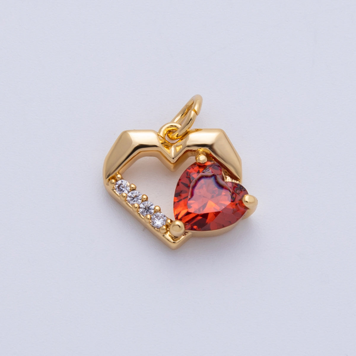 18K Gold Filled 12mm Red Micro Paved CZ Open Heart Charms | Charms-00116