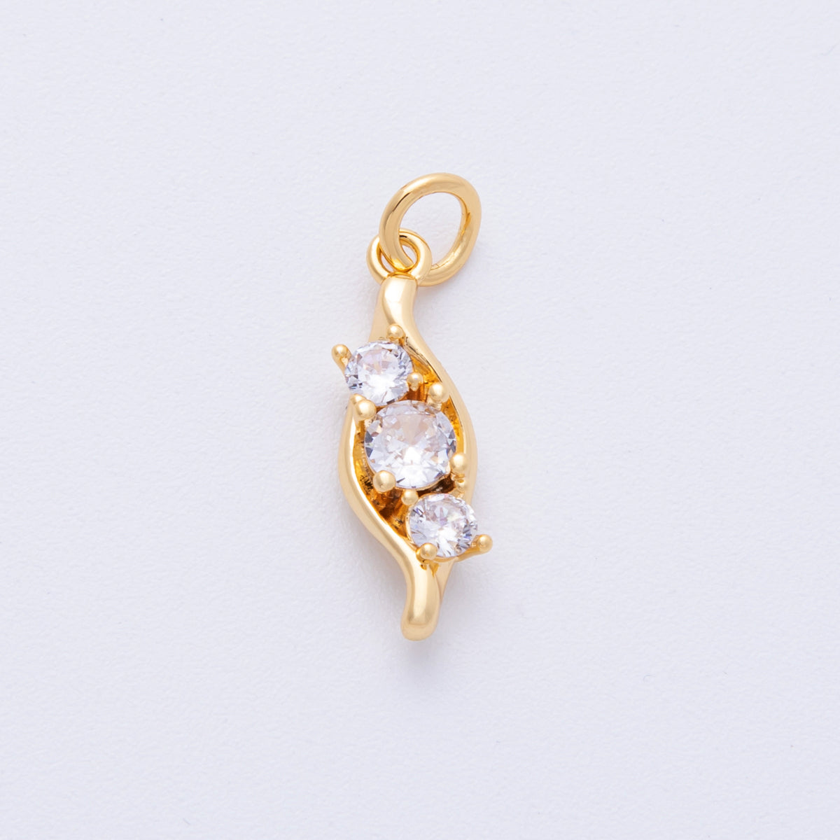 18K Gold Filled 19mm Clear CZ Gradient Curved Leaf Nature Charm | Charms-00118