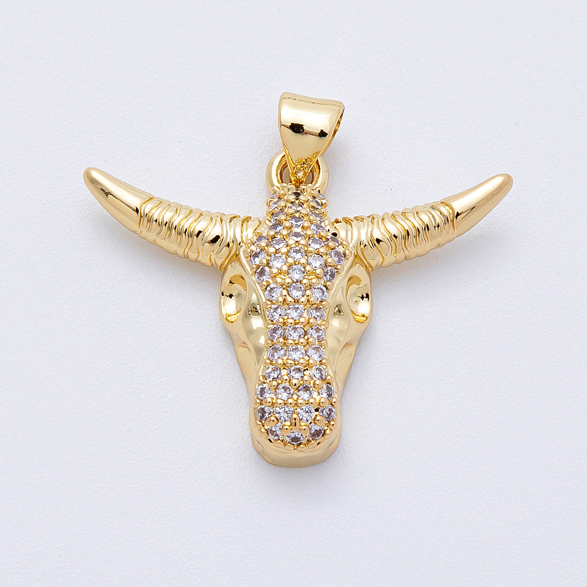 16K Gold Filled 22mm Micro Paved Bulls Head Animal Pendant | Charms-00122