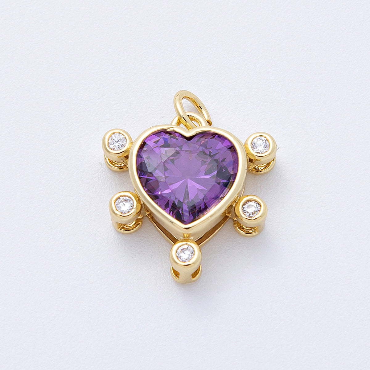 16K Gold Filled 17mm Purple CZ Dotted Outline Heart Charm | Charms-00126