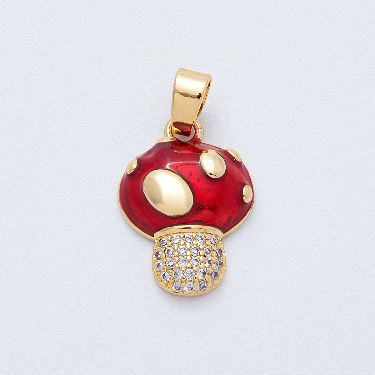 16K Gold Filled 18.5mm Micro Paved CZ Mushroom Plant Pendant | Charms-00128