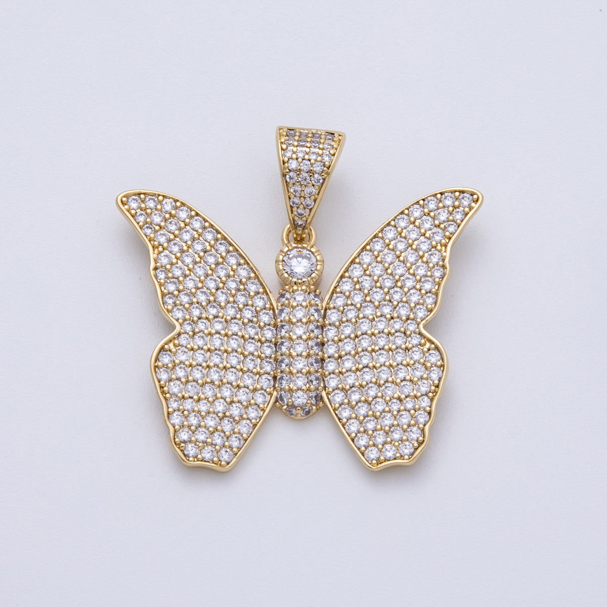 14K Gold Filled 40mm Clear Micro Paved CZ Butterfly Mariposa Animal Pendant | Charms-00135