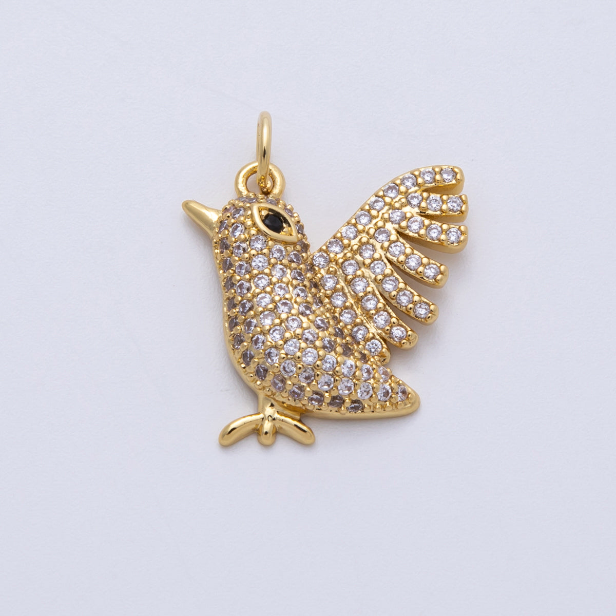 18K Gold Filled 20mm Clear Micro Paved CZ Flying Bird Animal Pendant | CHARMS-00142