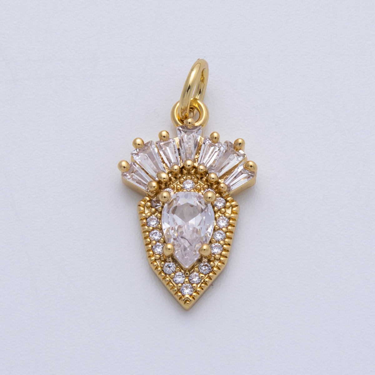 18K Gold Filled 17mm Clear Multi Cut CZ Royal Shield Charm | CHARMS-00143