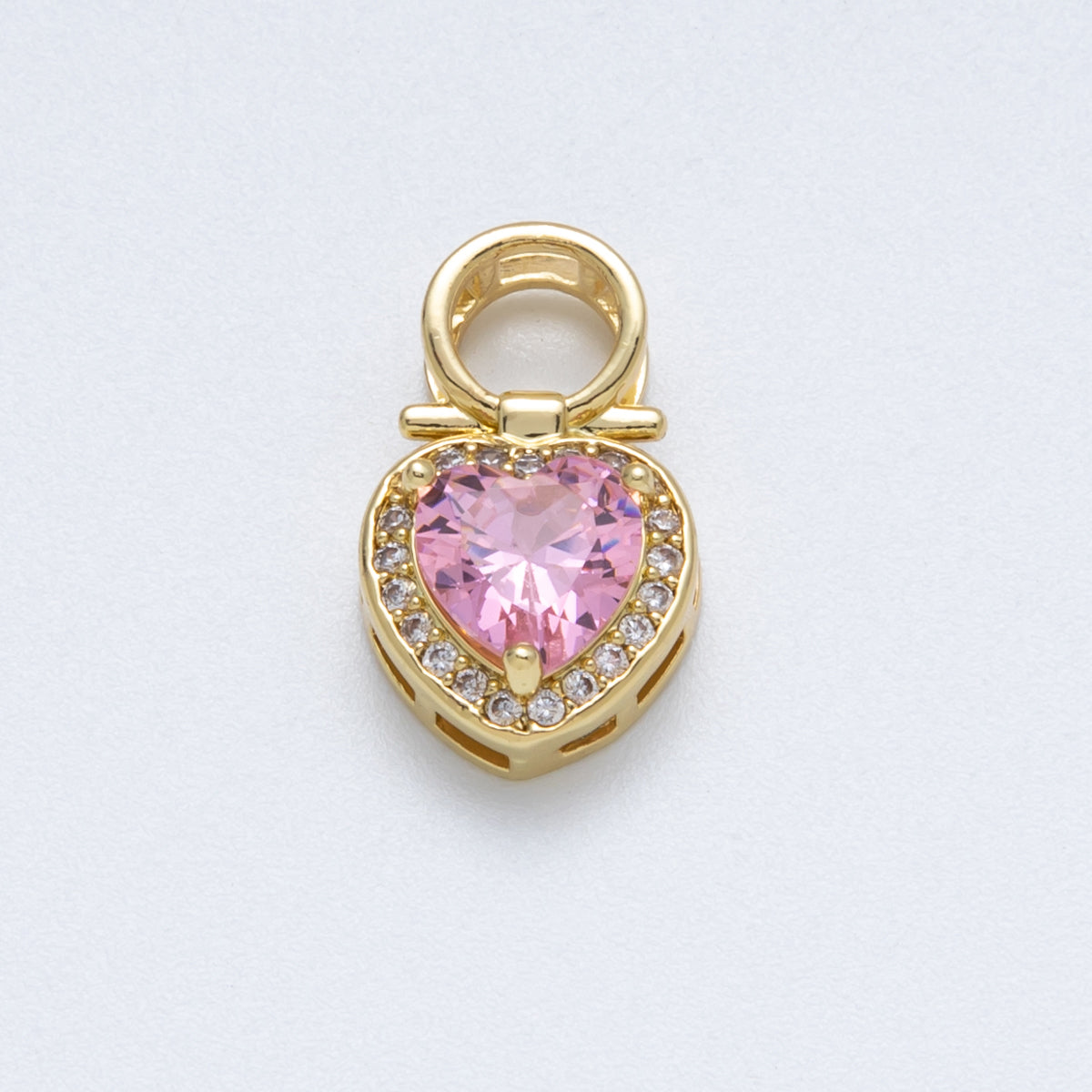18K Gold Filled 20mm Pink Micro Paved CZ Heart Loop Pendant | Charms-00146