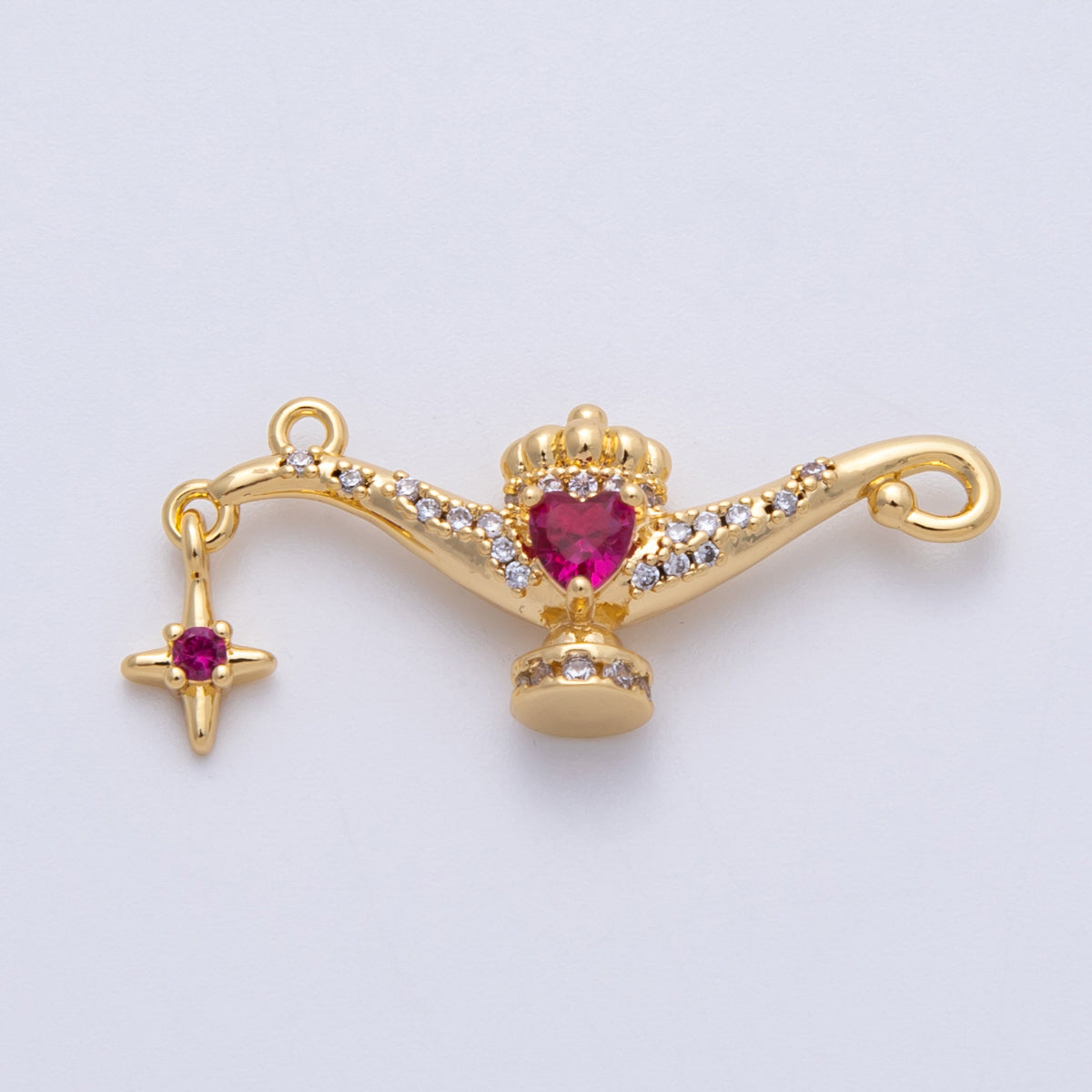 18K Gold Filled 31mm Fuchsia Heart CZ Genie Lamp Dangle Starburst Multidimensional Charm | CHARMS-00151