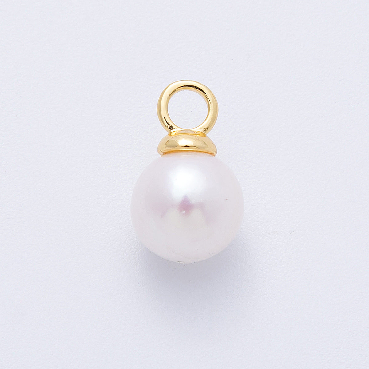 18K Gold Filled 16mm Shell Pearl Ringed Classic Round Pearl Drop Charm | CHARMS-00158