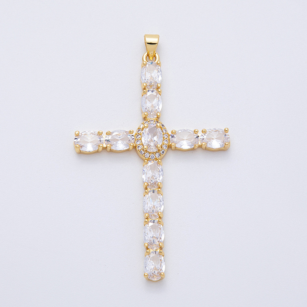 16K Gold Filled 57mm Clear, Black, Multicolor Oval Micro Paved CZ Religious Pendant | Charms-00159 ~ Charms-00161