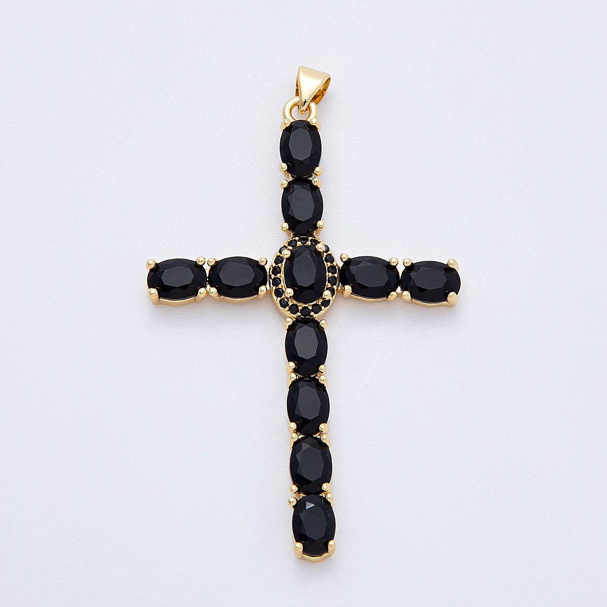 16K Gold Filled 57mm Clear, Black, Multicolor Oval Micro Paved CZ Religious Pendant | Charms-00159 ~ Charms-00161