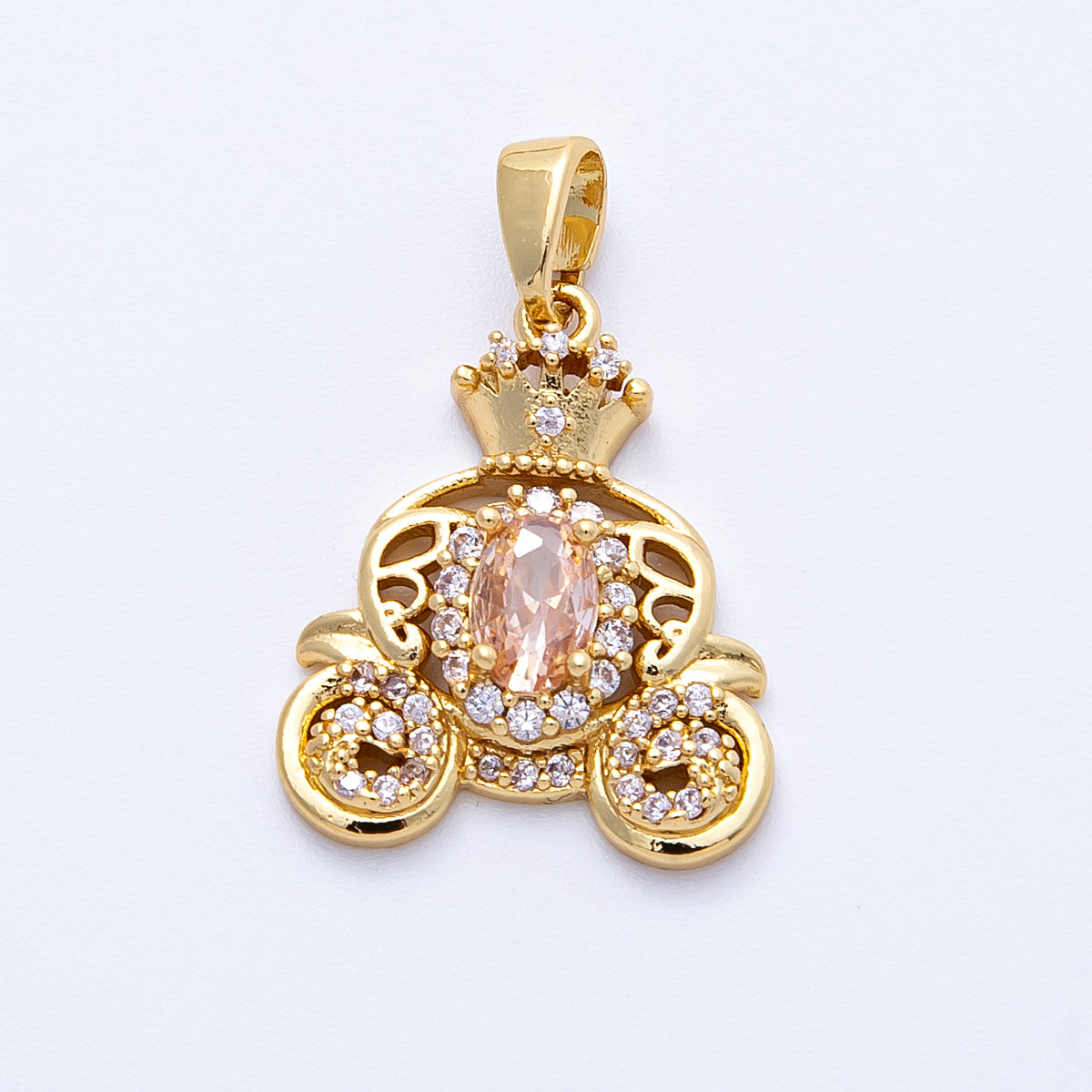 16K Gold Filled 19.5mm Micro Paved CZ Carriage Pendant in Gold & Silver | Charms-00188 Charms-00189