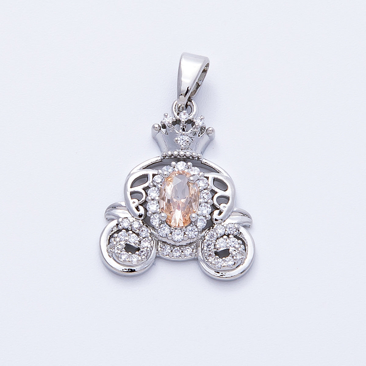 16K Gold Filled 19.5mm Micro Paved CZ Carriage Pendant in Gold & Silver | Charms-00188 Charms-00189