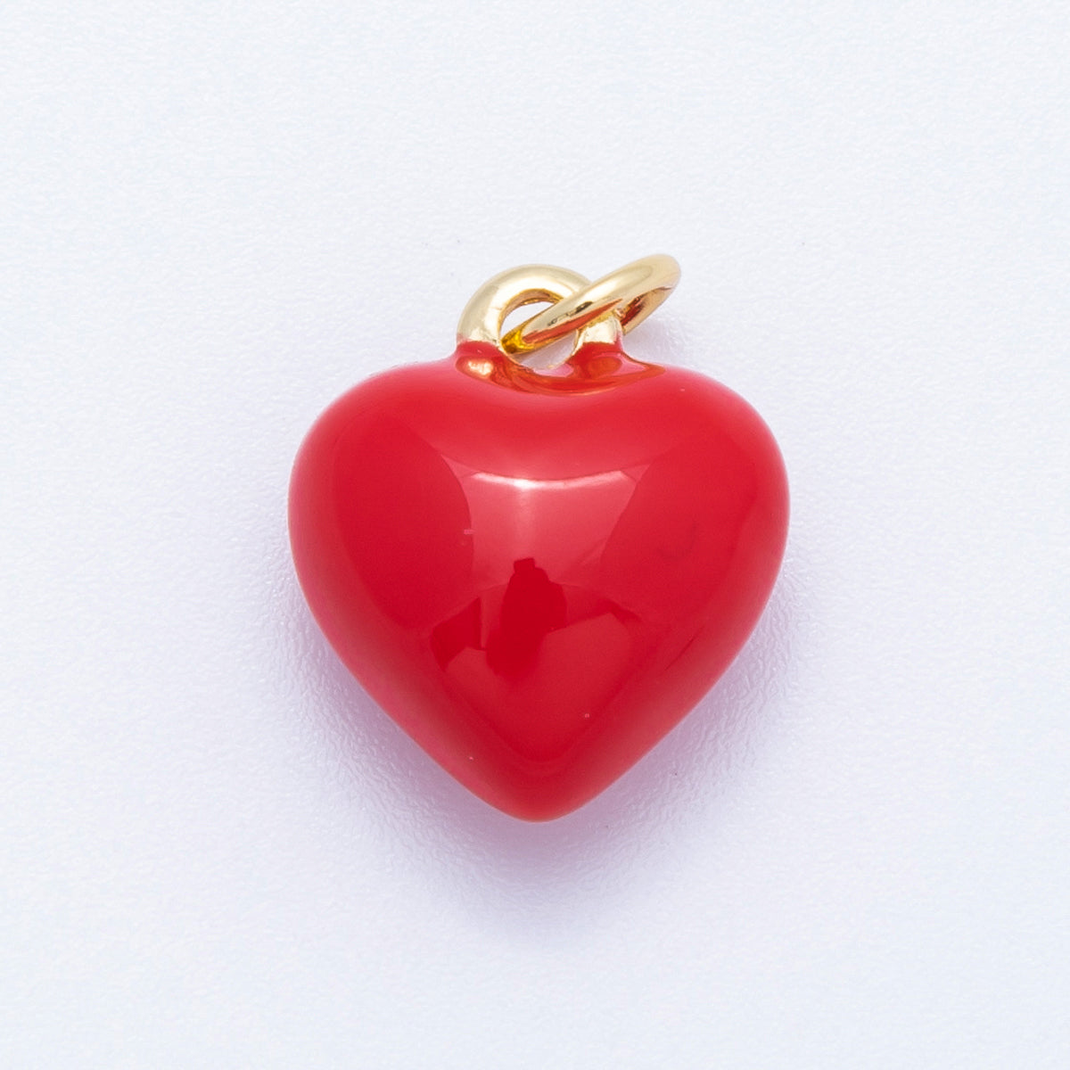 16K Gold Filled 14mm Red Enamel Chubby Multidimensional Heart Charm | Charms-00217