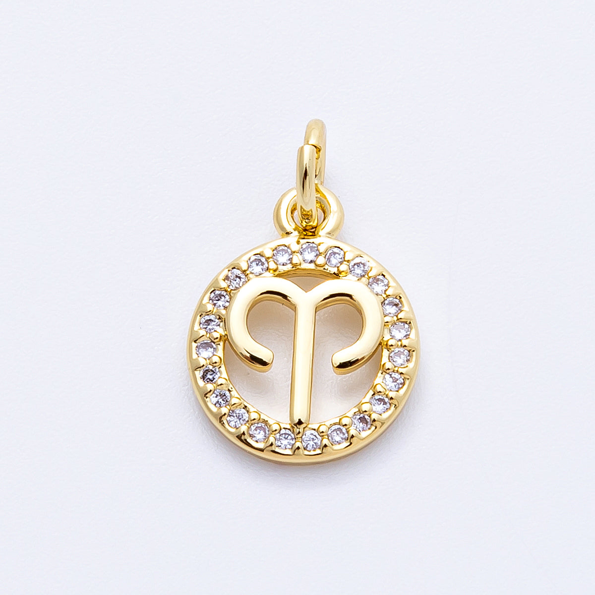 16K Gold Filled 13.5mm Micro Paved CZ Personalized Zodiac Sign Charm | Charms-00223 ~ Charms-00234