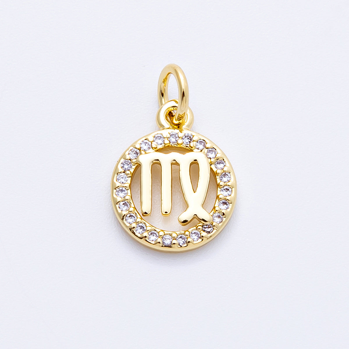 16K Gold Filled 13.5mm Micro Paved CZ Personalized Zodiac Sign Charm | Charms-00223 ~ Charms-00234