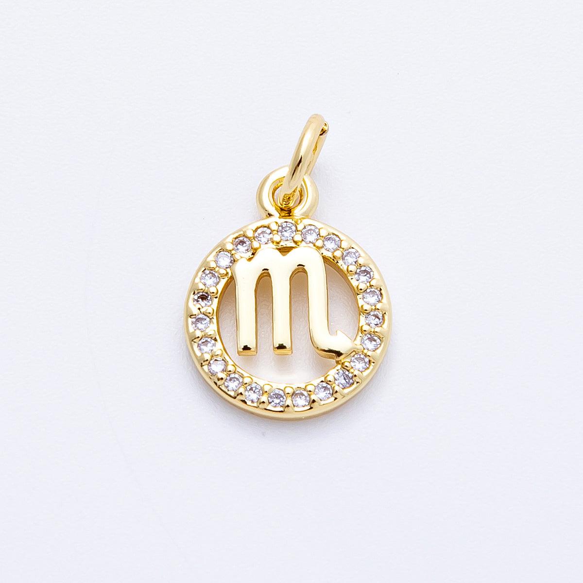 16K Gold Filled 13.5mm Micro Paved CZ Personalized Zodiac Sign Charm | Charms-00223 ~ Charms-00234