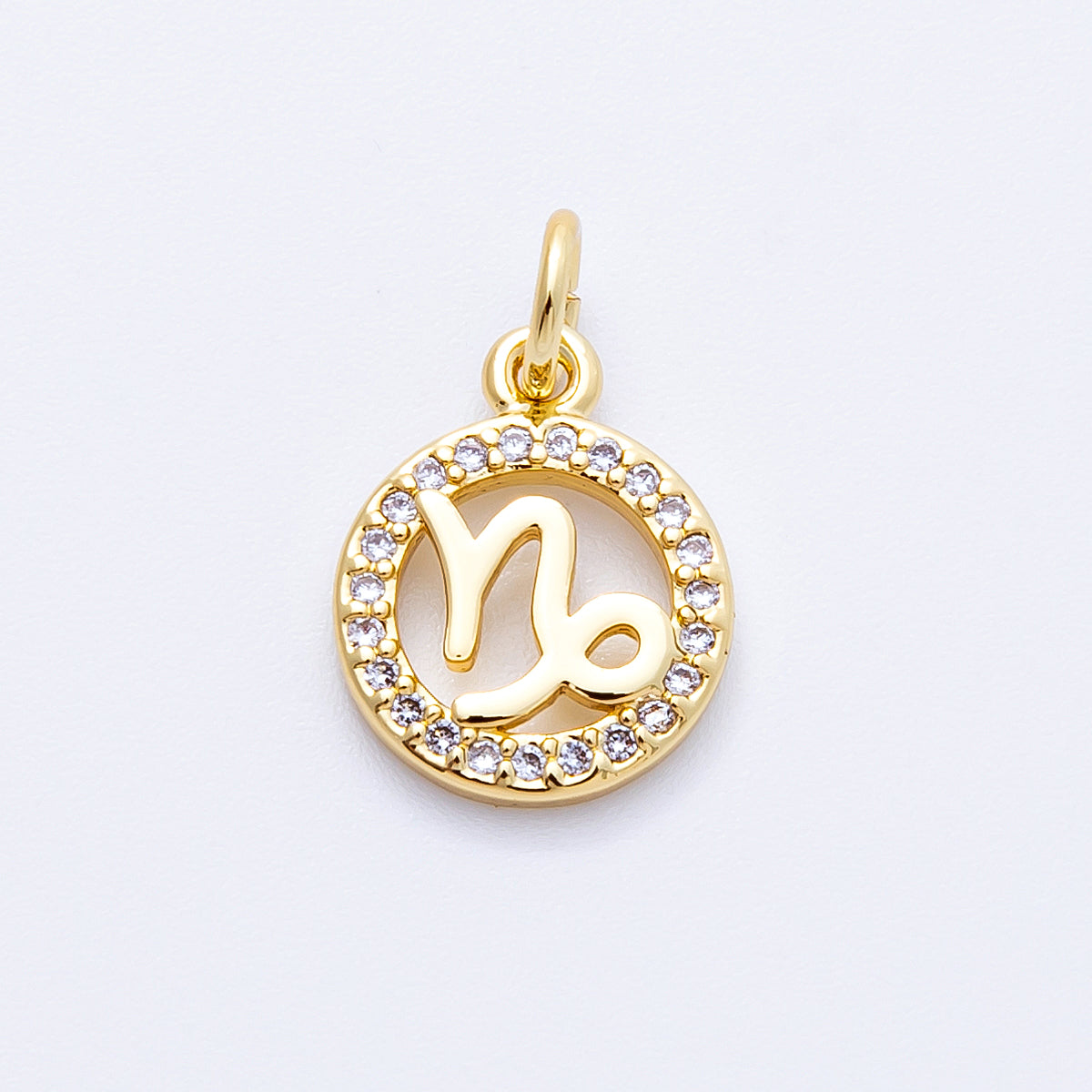 16K Gold Filled 13.5mm Micro Paved CZ Personalized Zodiac Sign Charm | Charms-00223 ~ Charms-00234