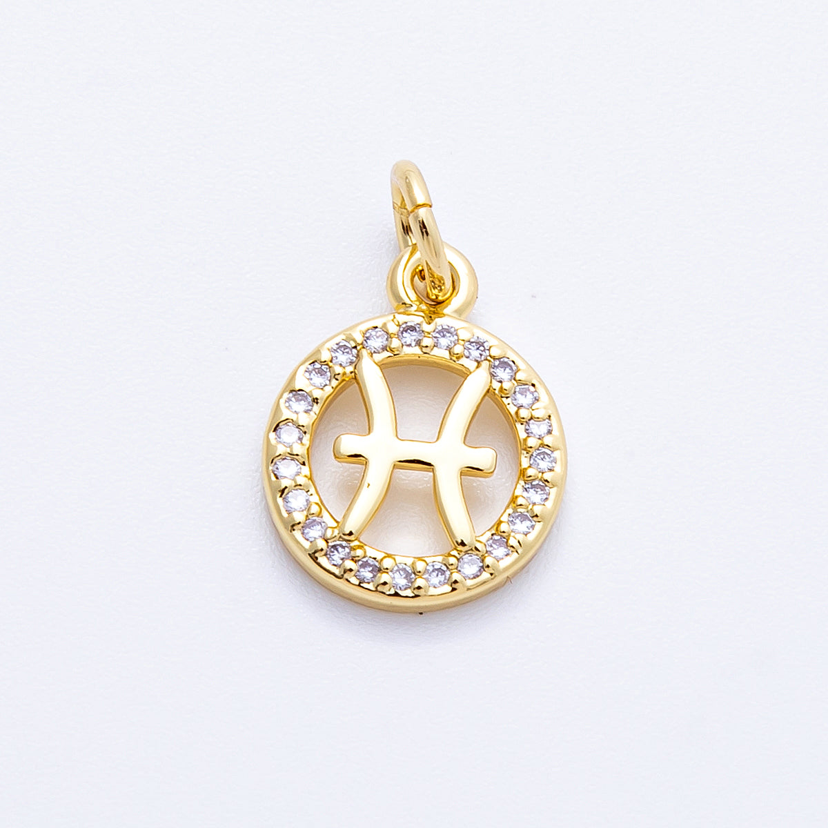 16K Gold Filled 13.5mm Micro Paved CZ Personalized Zodiac Sign Charm | Charms-00223 ~ Charms-00234