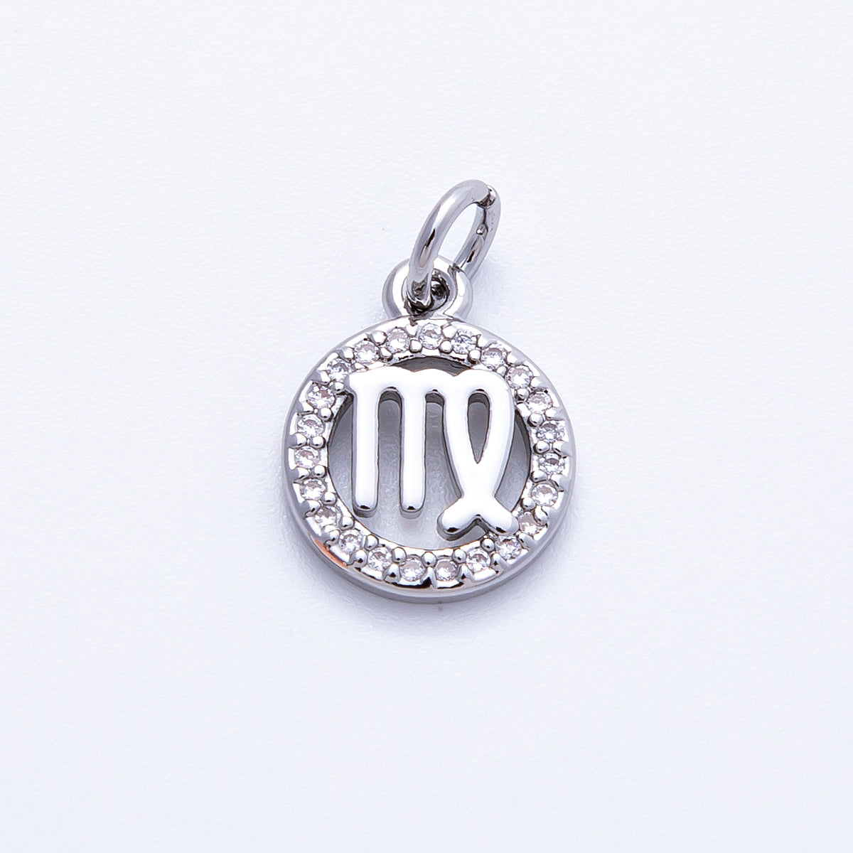 Silver 13.5mm Micro Paved CZ Personalized Zodiac Sign Charm | Charms-00235 ~ Charms-00246