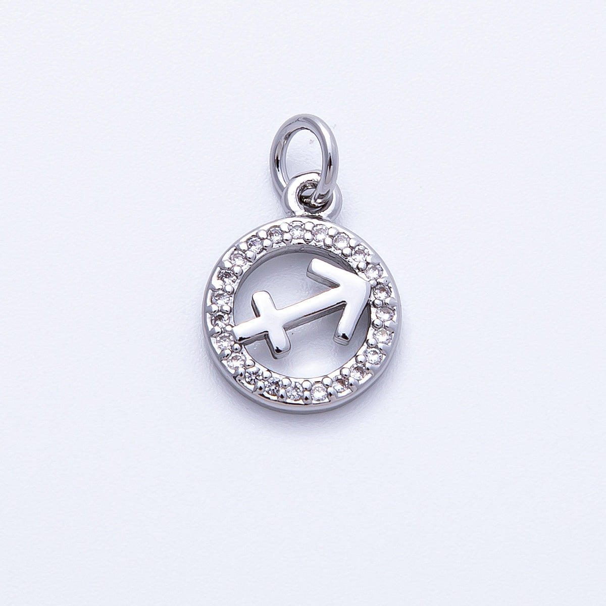 Silver 13.5mm Micro Paved CZ Personalized Zodiac Sign Charm | Charms-00235 ~ Charms-00246