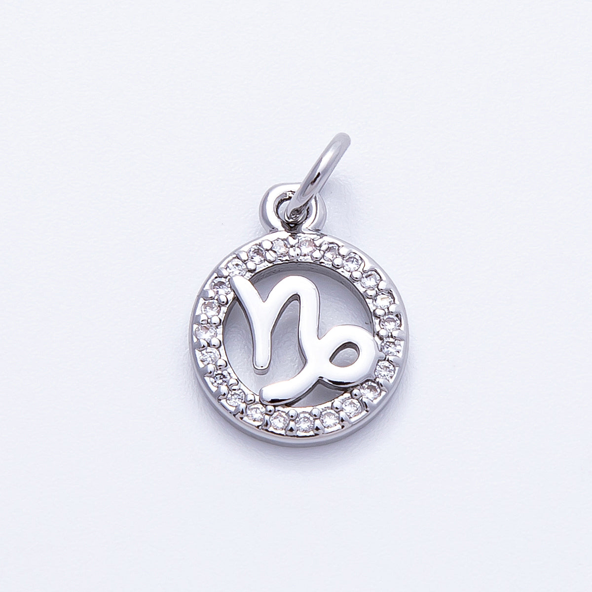 Silver 13.5mm Micro Paved CZ Personalized Zodiac Sign Charm | Charms-00235 ~ Charms-00246