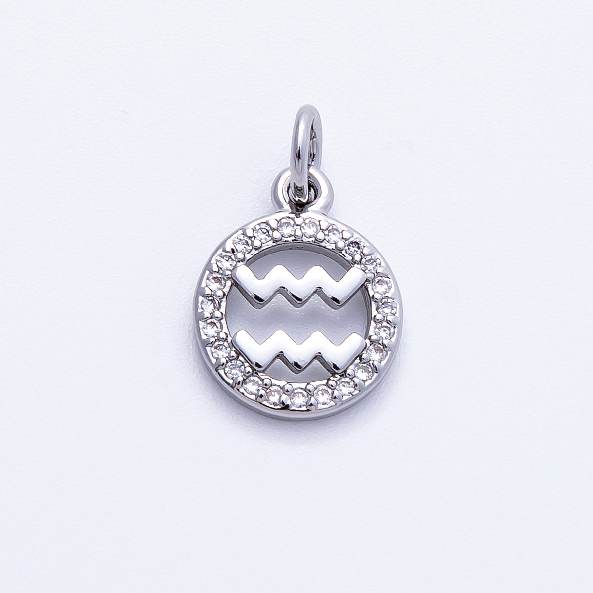 Silver 13.5mm Micro Paved CZ Personalized Zodiac Sign Charm | Charms-00235 ~ Charms-00246
