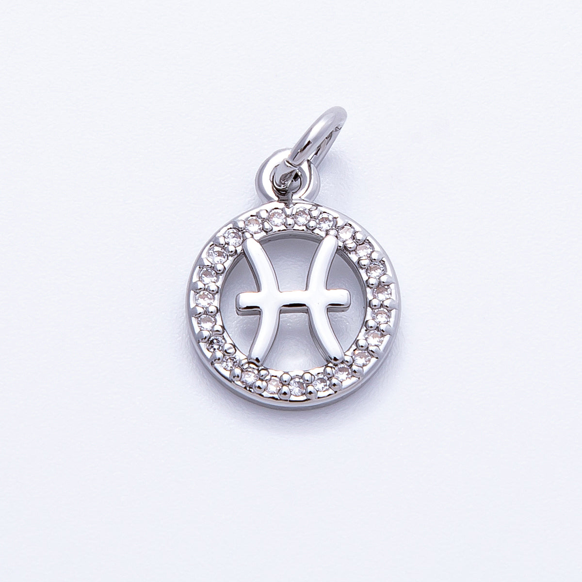Silver 13.5mm Micro Paved CZ Personalized Zodiac Sign Charm | Charms-00235 ~ Charms-00246