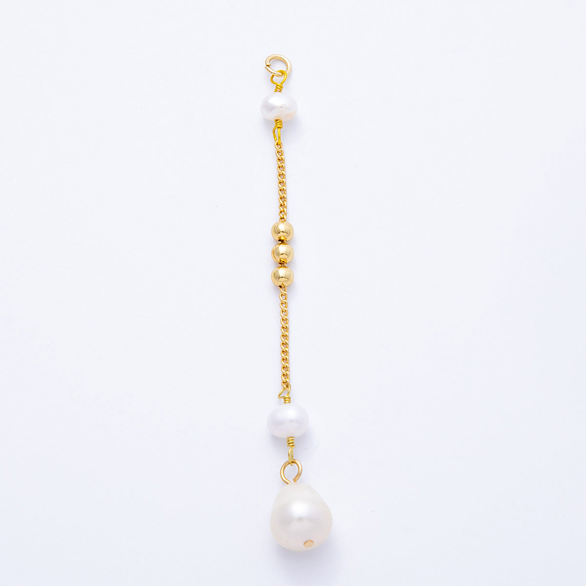 16K Gold Filled 70mm White Round Button Shell Pearl Bead Curb Chain Drop Charm | Charms-00249