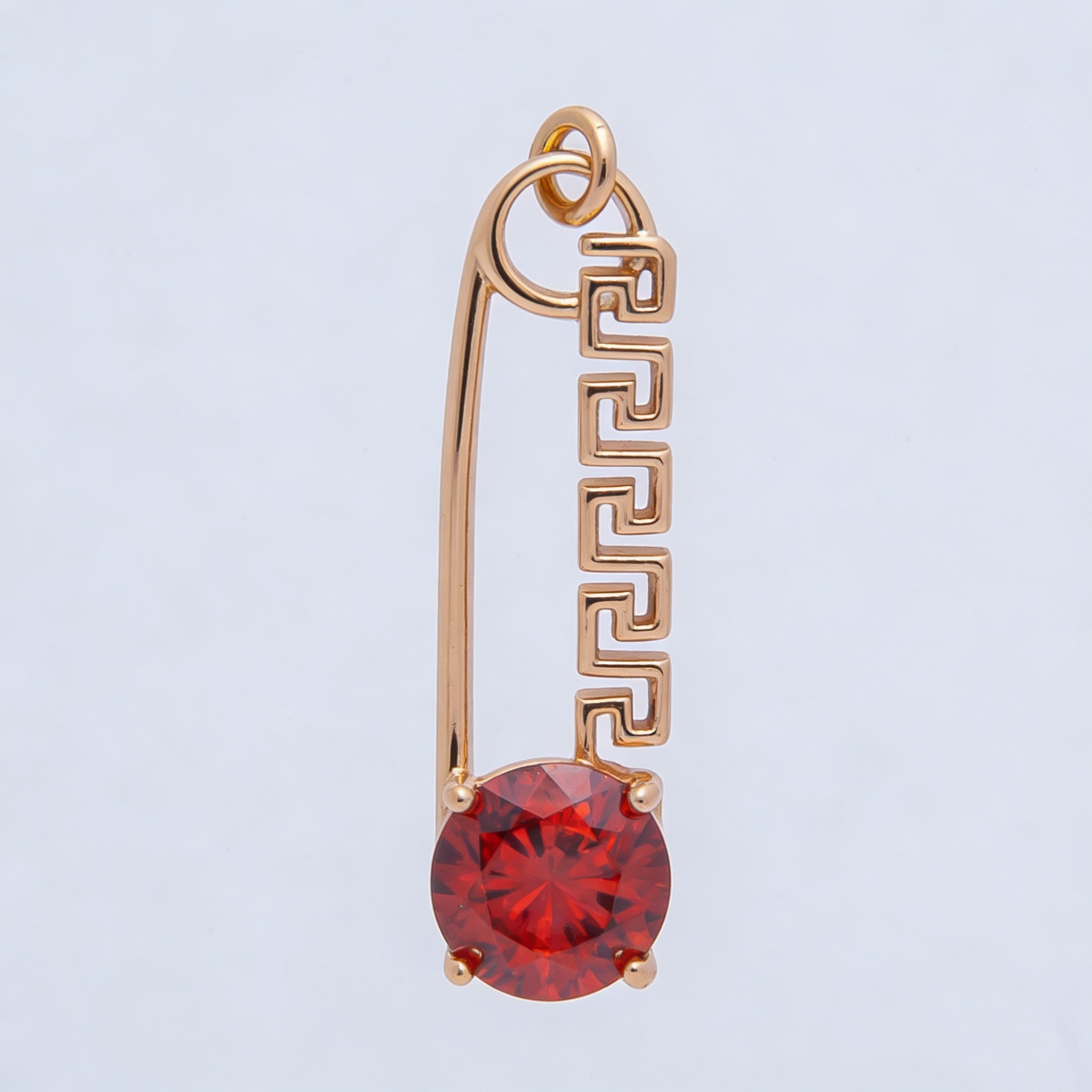 Rose Gold Filled 25mm Colorful Round CZ Birthstone Safety Pin Paperclip Charm | Charms-00377 ~ 00386