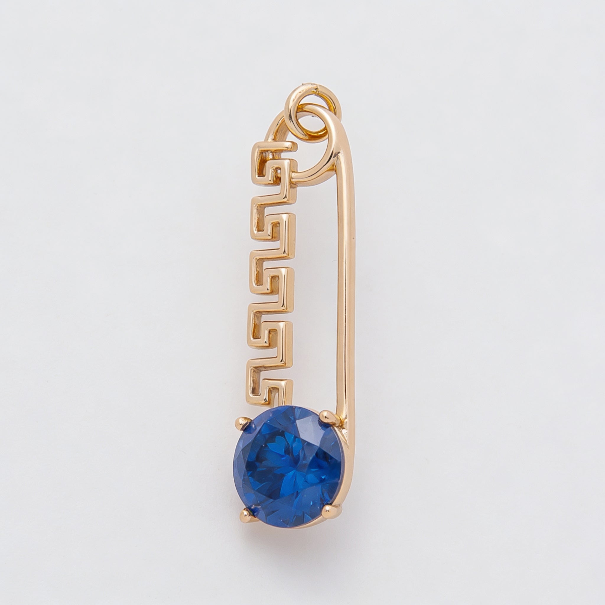 Rose Gold Filled 25mm Colorful Round CZ Birthstone Safety Pin Paperclip Charm | Charms-00377 ~ 00386