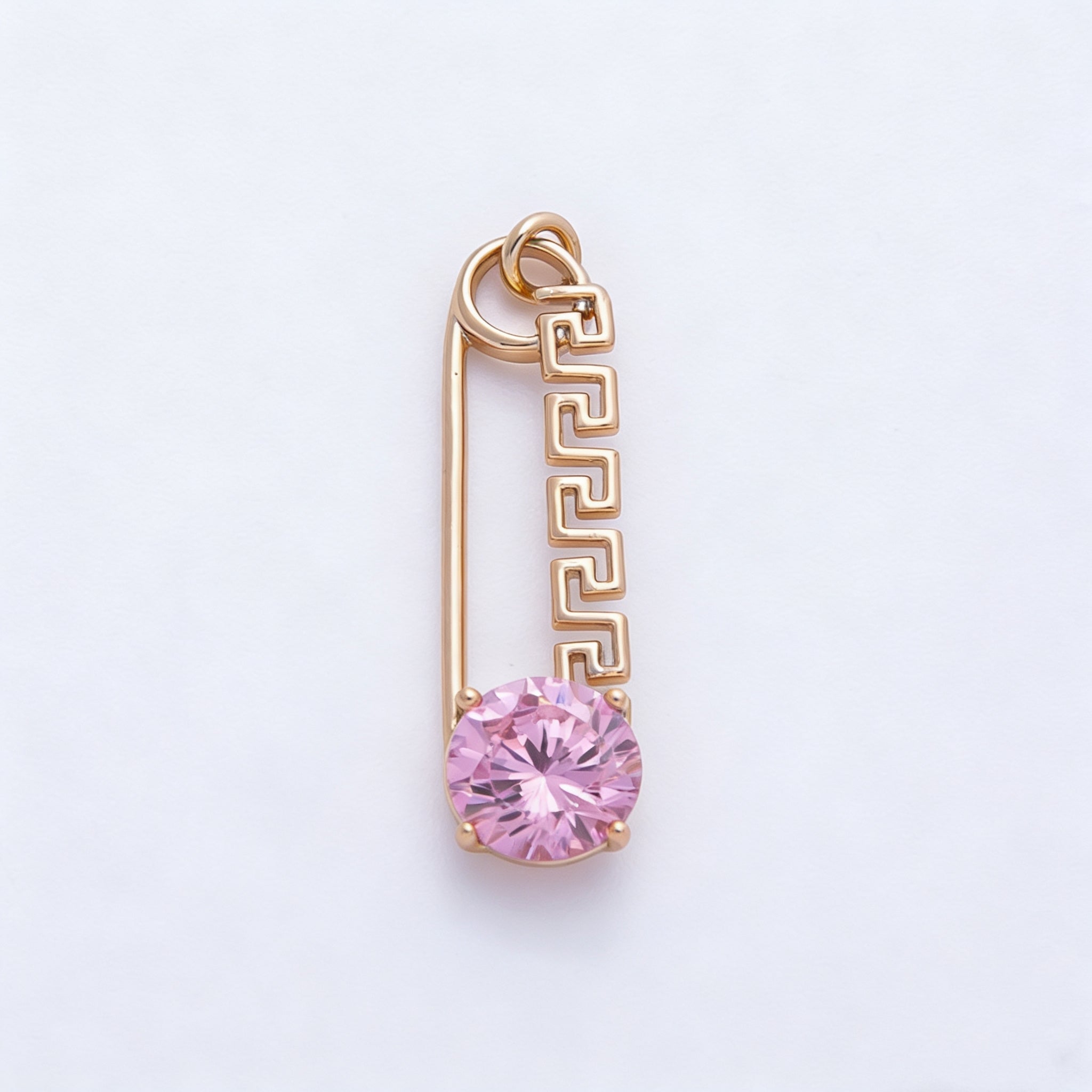 Rose Gold Filled 25mm Colorful Round CZ Birthstone Safety Pin Paperclip Charm | Charms-00377 ~ 00386