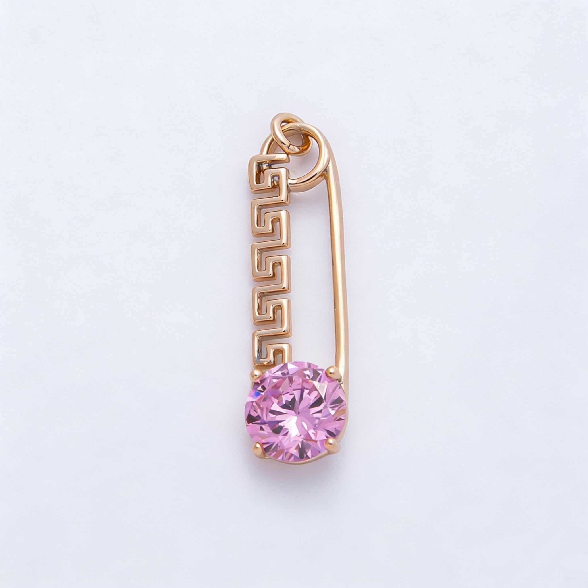 Rose Gold Filled 25mm Colorful Round CZ Birthstone Safety Pin Paperclip Charm | Charms-00377 ~ 00386