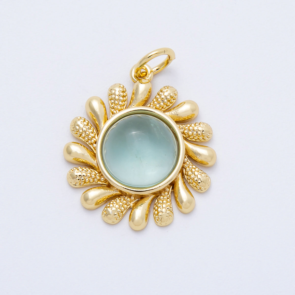 16K Gold Filled 23mm Aquamarine, Citrine Cabochon Gemstone Celestial Sun Ray Charm | Charms-00693 Charms-00694